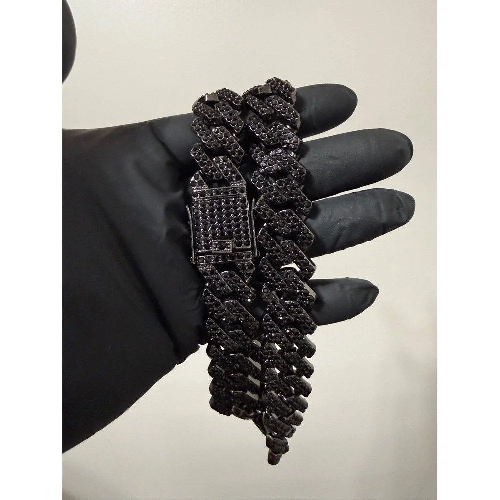 black on black cuban iced out chain necklace 18 inch 20mm vvscz great quality